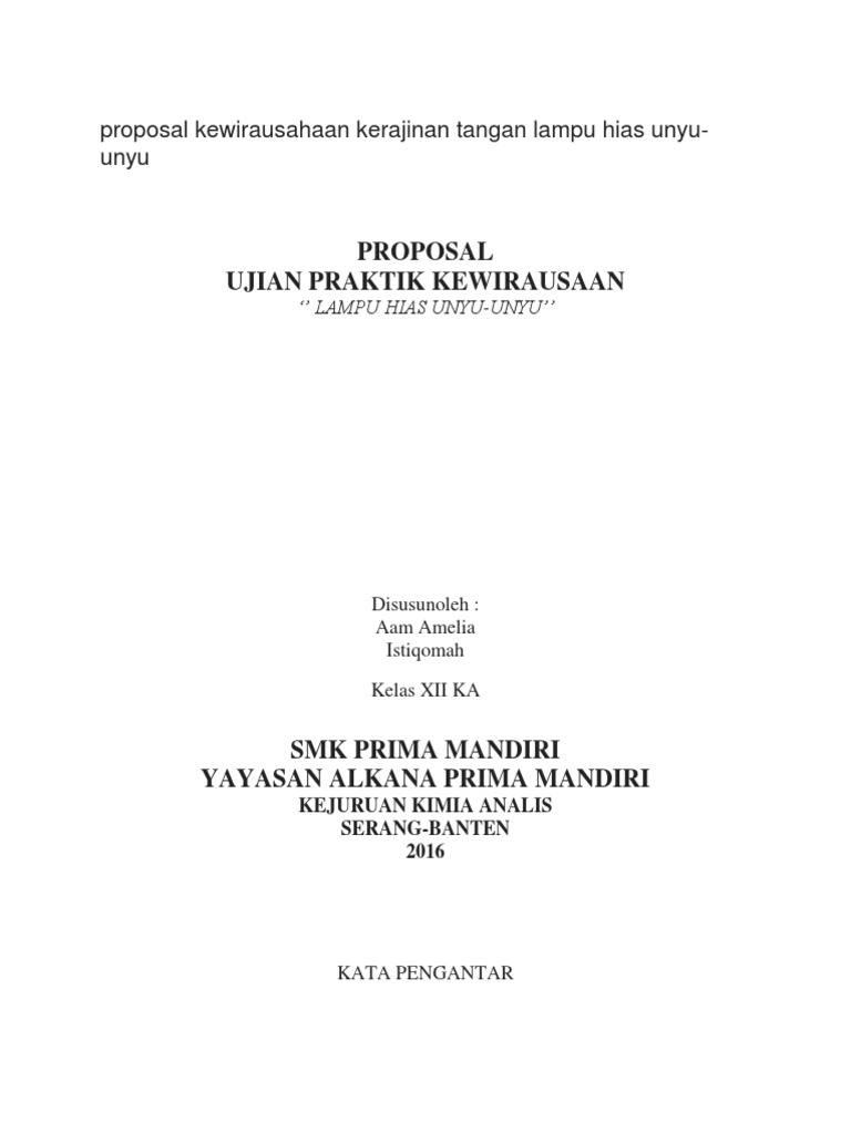 Proposal Kewirausahaan Kerajinan Tangan Lampu Hias Unyu