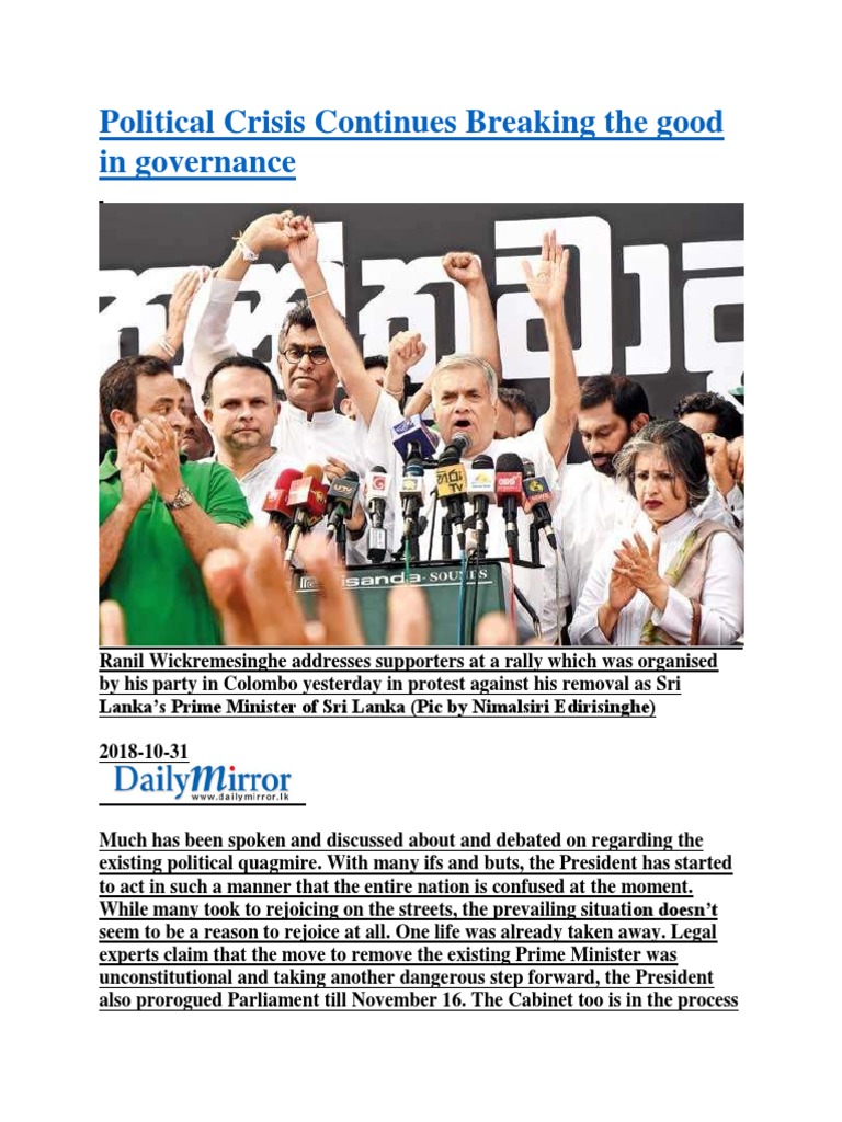 Political Crisis Continues Breaking The Good in Governance | PDF ...