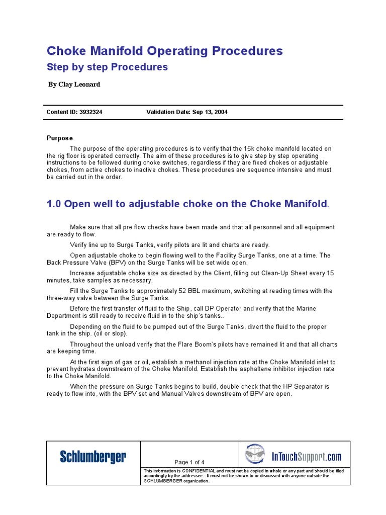 Choke Manifold Procedures 3932324 01 PDF Valve Gases