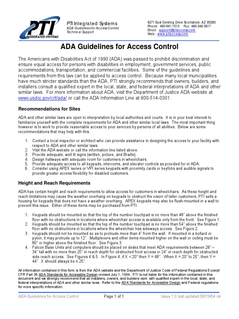 ADA Access Control Guidelines | PDF | Americans With Disabilities Act ...