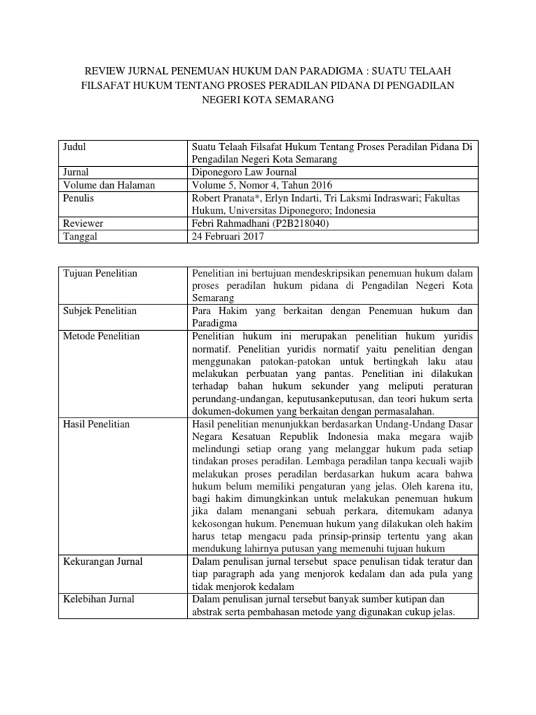 Review Jurnal Penemuan Hukum Dan Paradigma Pdf