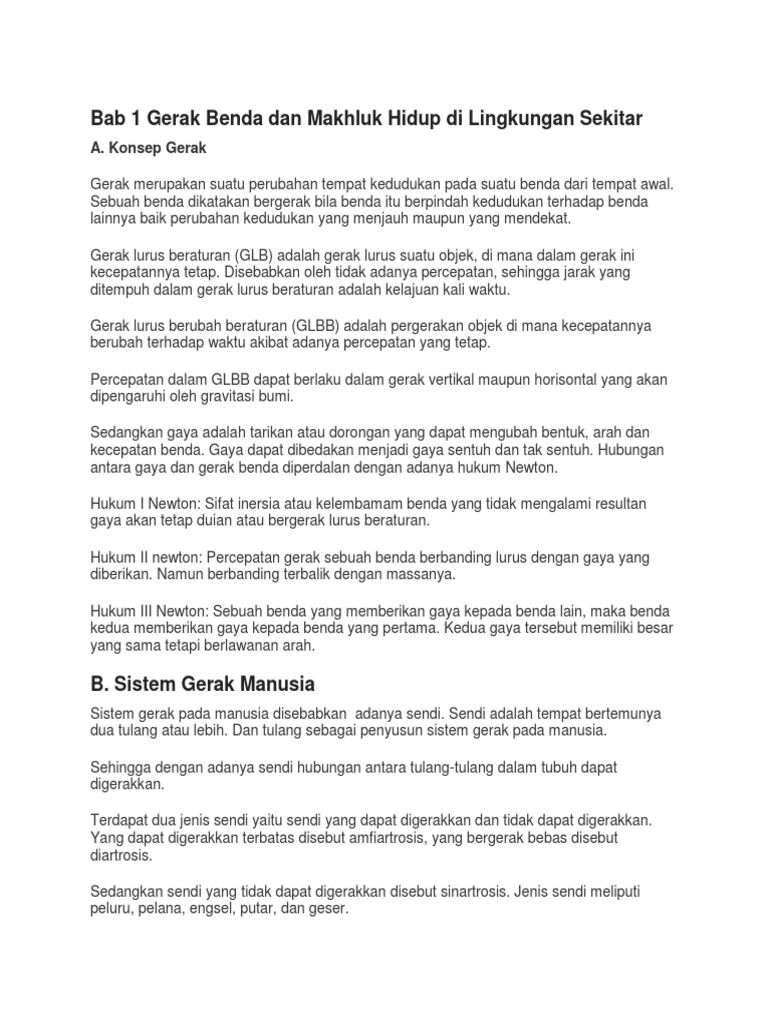 Bab 1 Gerak Benda Dan Makhluk Hidup Di Lingkungan Sekitar