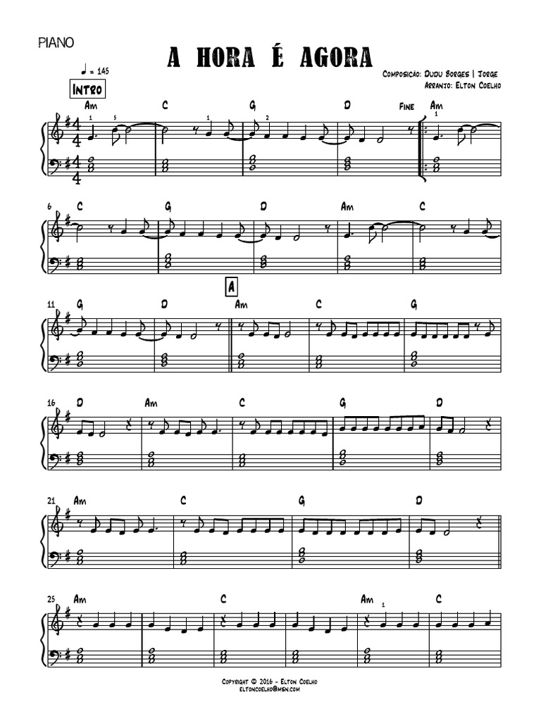 A Hora É Agora Jorge e Mateus - Piano | PDF