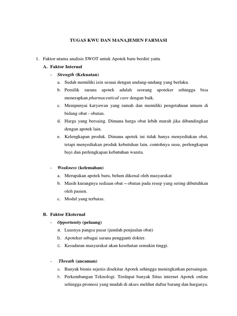 Faktor Utama Analisis Swot Untuk Apotek Baru Berdiri