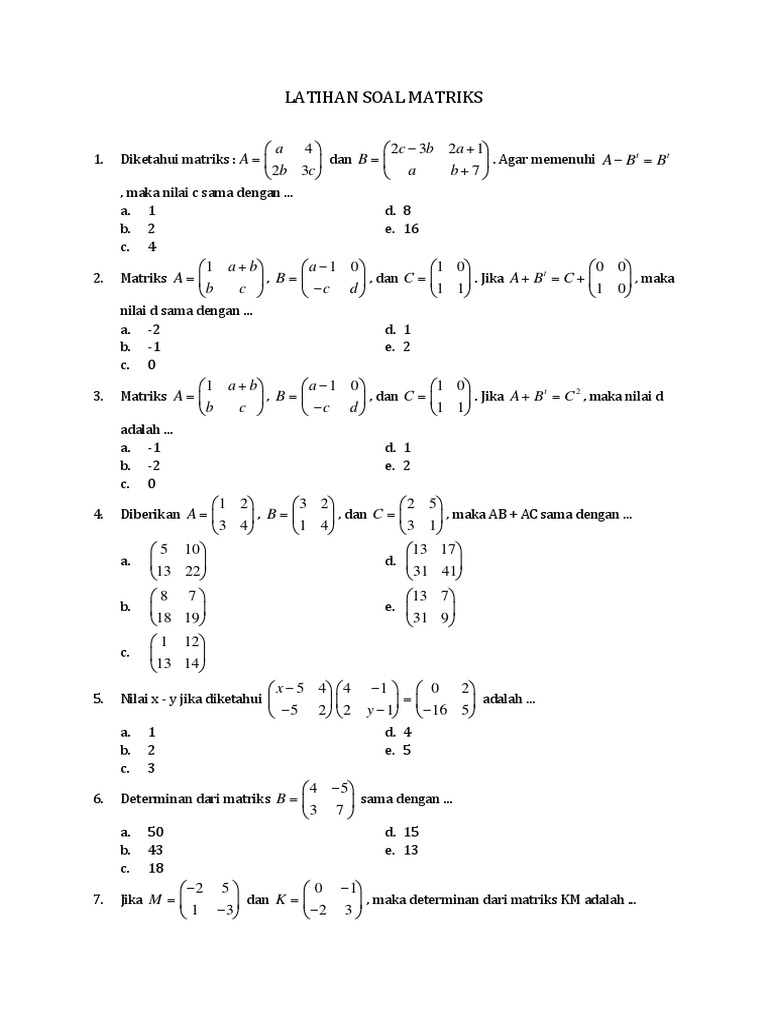 Latihan Soal Matriks Kelas 11 | PDF