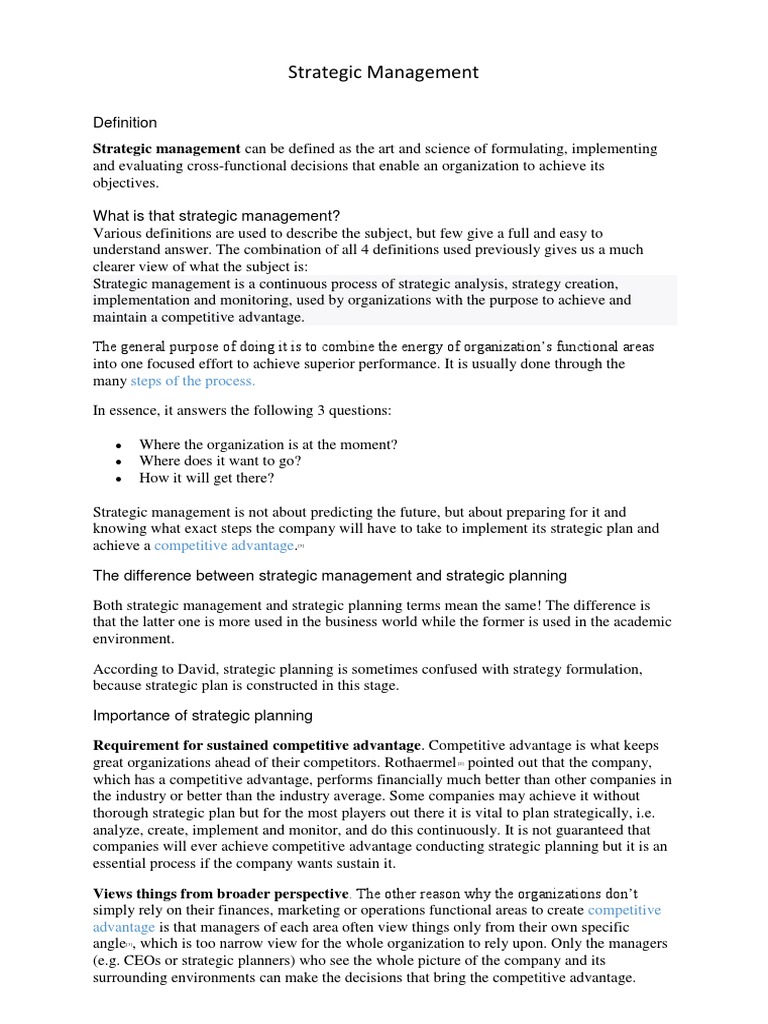 Strategic Management: Steps of The Process | PDF | Strategic Management