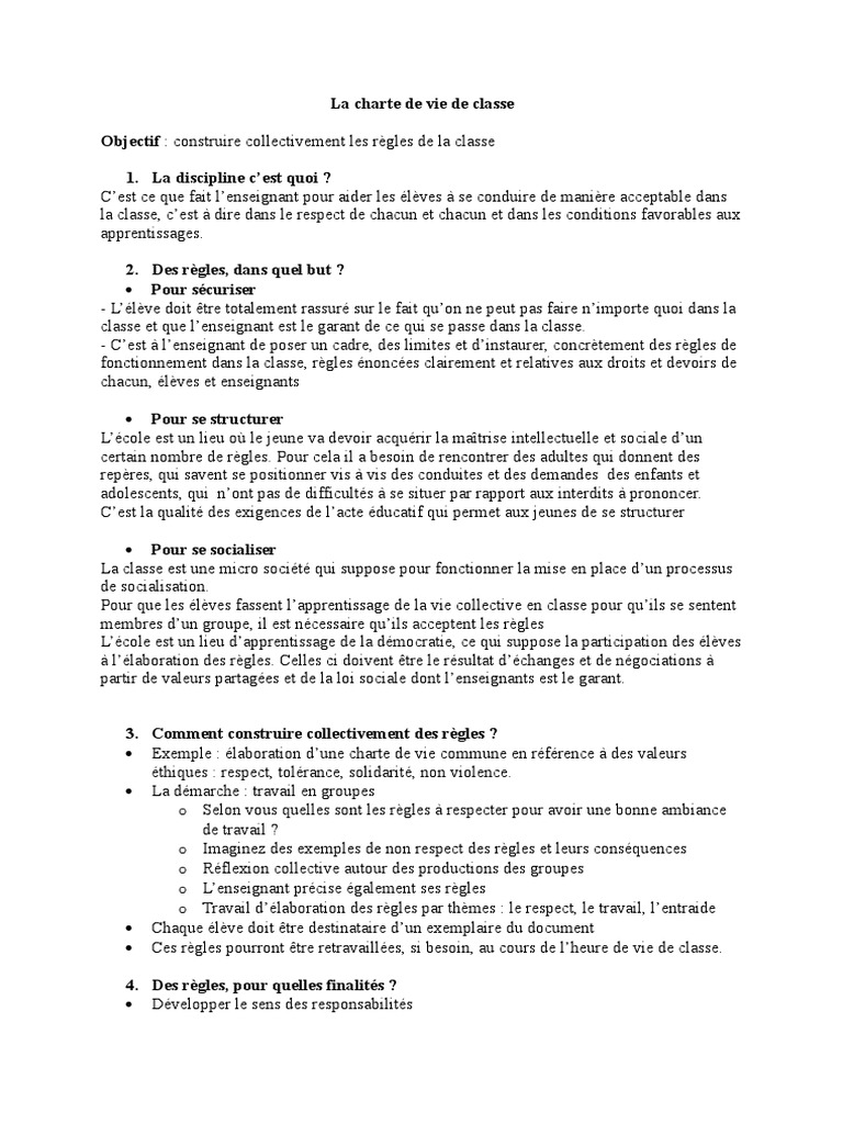 Charte De Vie De Classe 2 1 Psychologie Science