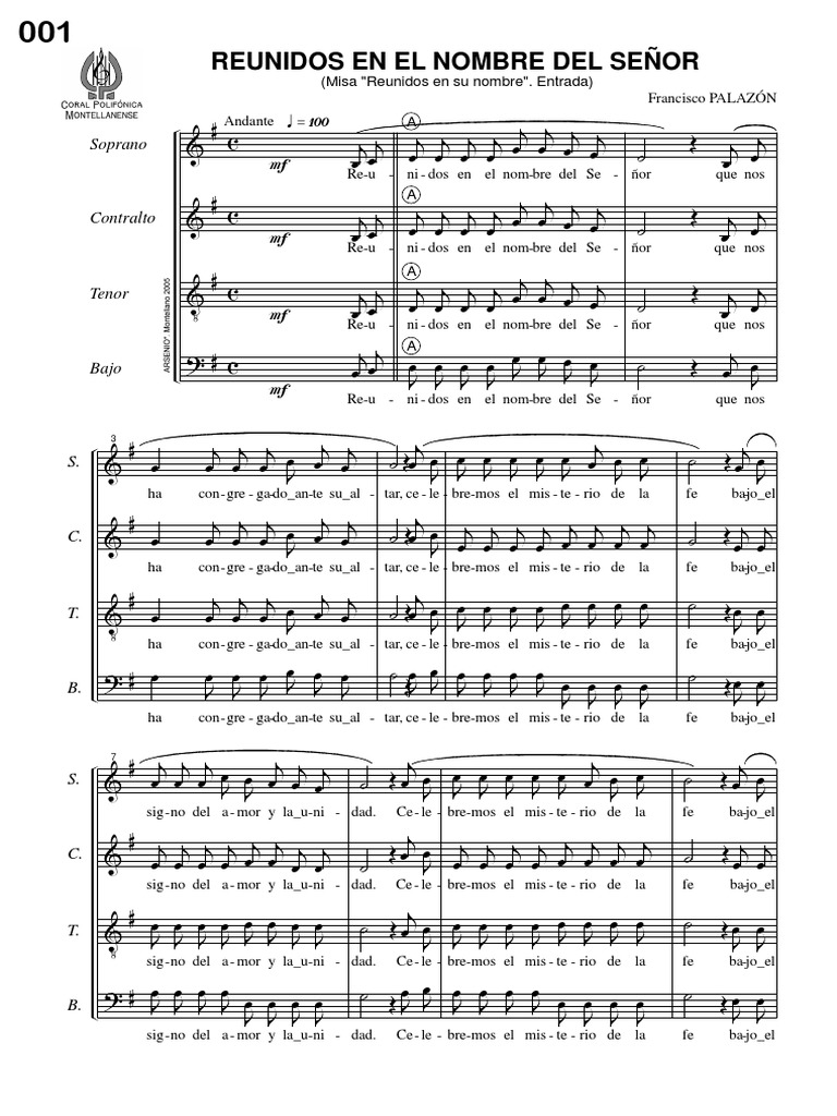 001 REUNIDOS EN EL NOMBRE DEL SEÑOR Partitura PDF | PDF