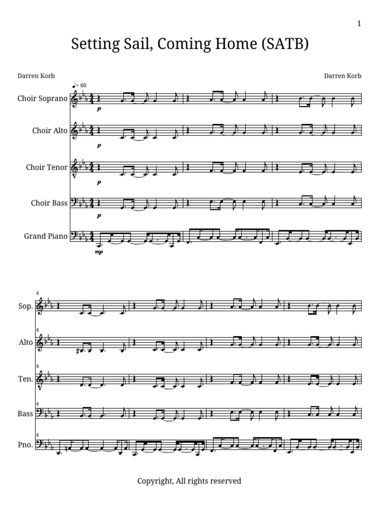 Setting Sail, Coming Home (SATB) PDF Piano Music Performance