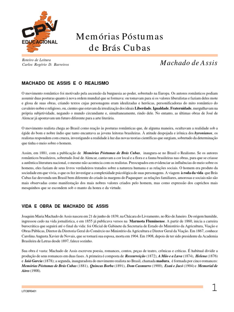 Memórias Póstumas de Brás Cubas PDF Realismo (artes) Romantismo