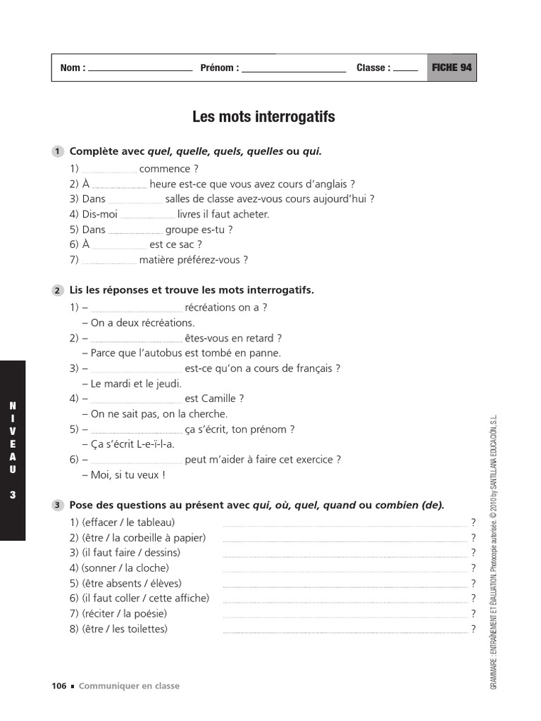 Les Mots Interrogatifs