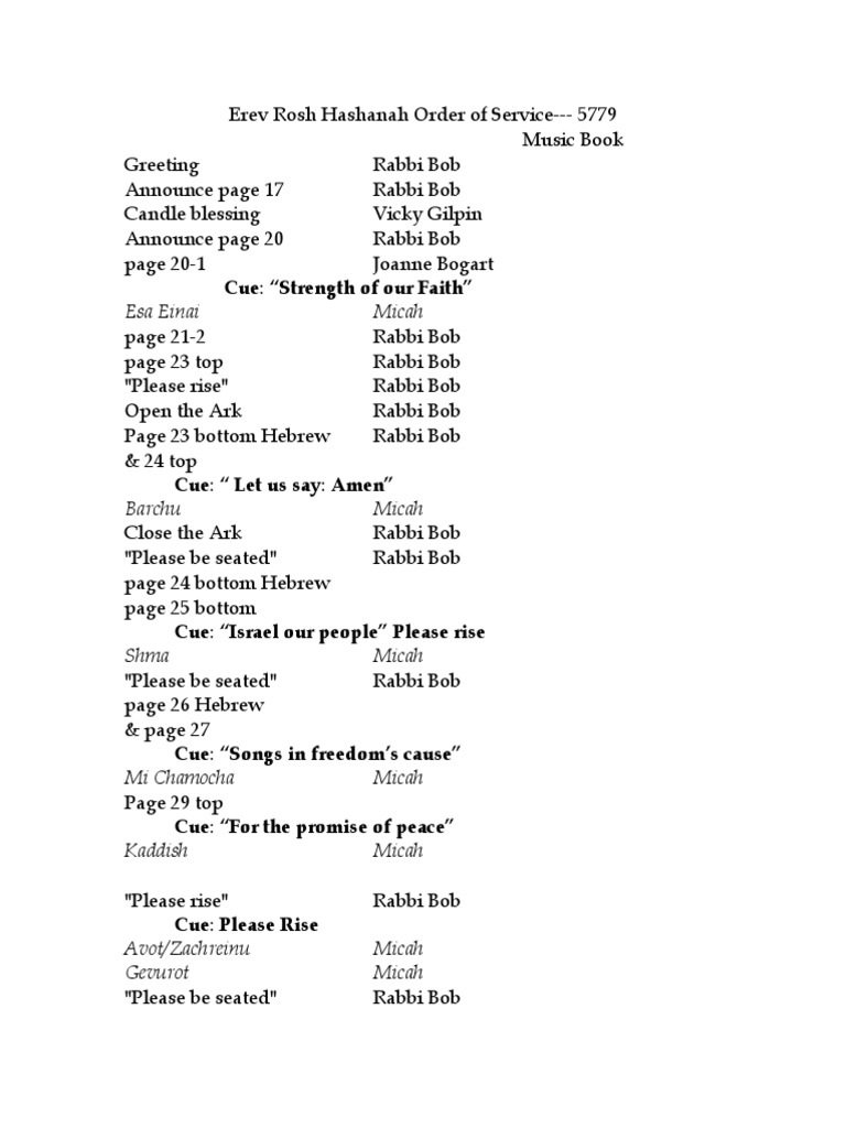 Erev Rosh Hashanah Order of Service PDF Rabbi Jewish Texts