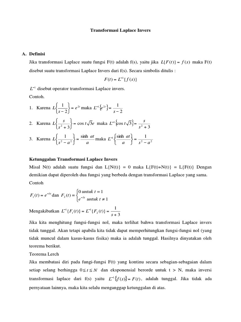 Transformasi Laplace Invers dan Sifatnya | PDF
