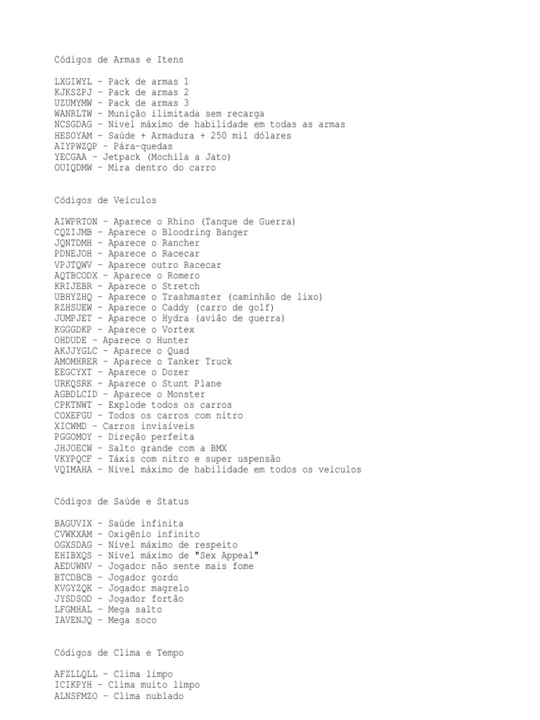 DOC) Códigos de Armas e Munição  Fabricio Silva Souza 