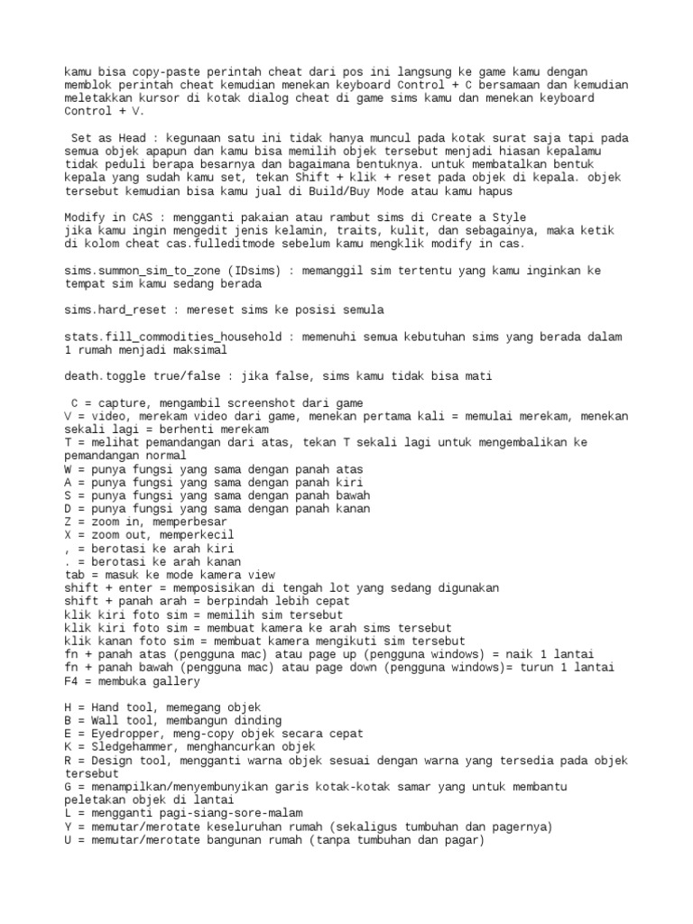 Cheat dan Kontrol Sims 4 Terlengkap | PDF | Metode & Bahan Ajar | Griya ...