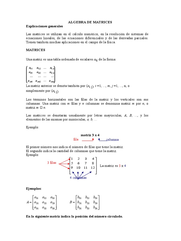 Introducción a la Álgebra de Matrices | PDF | Matriz (Matemáticas ...