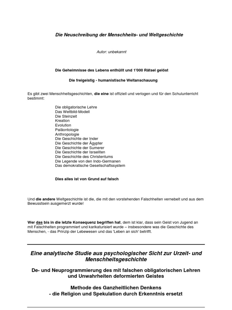 Analyse Menschheitsgeschichte