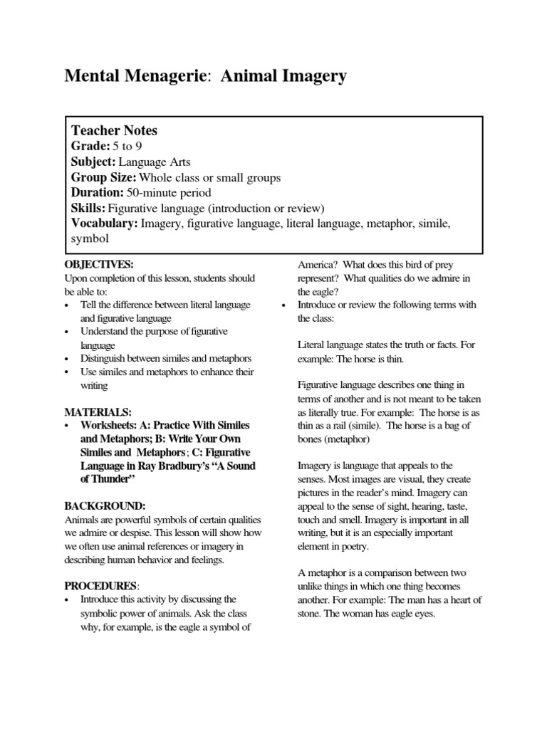 worksheet Imagery Worksheets imagery metaphor senses