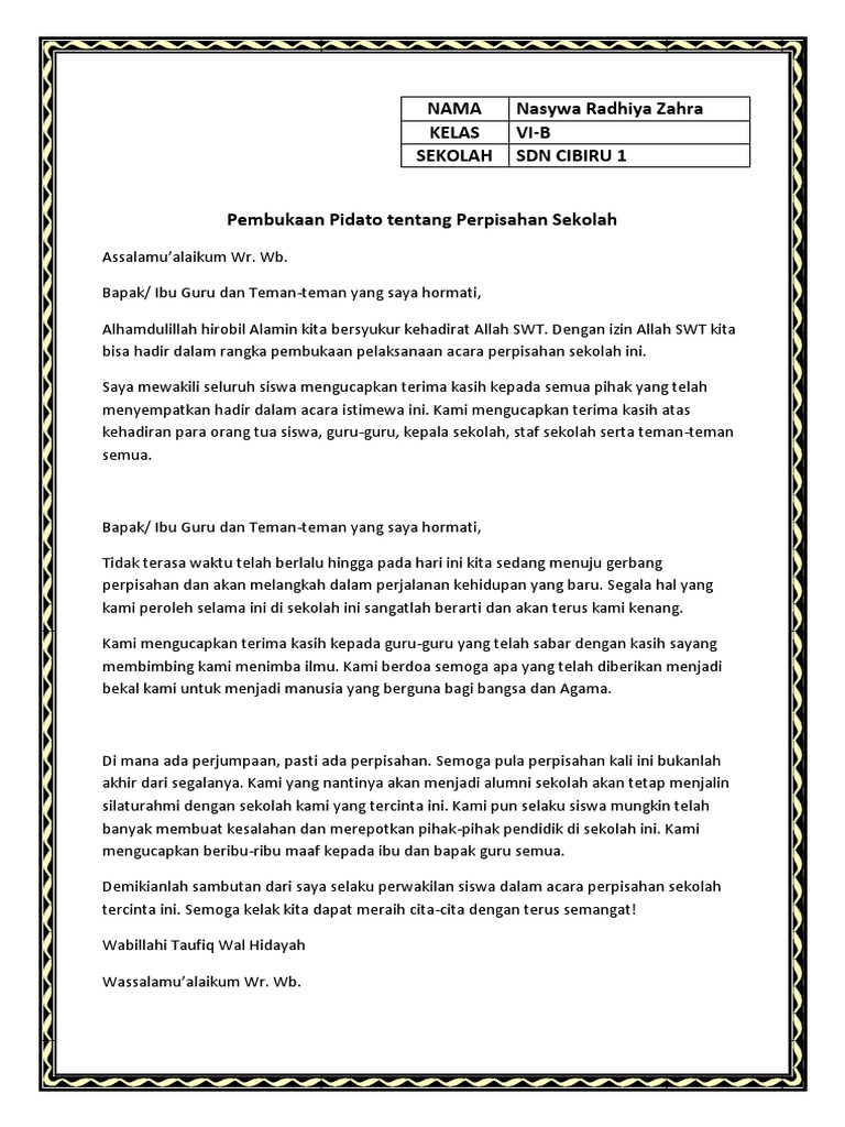 Pembukaan Pidato Tentang Perpisahan Sekolah