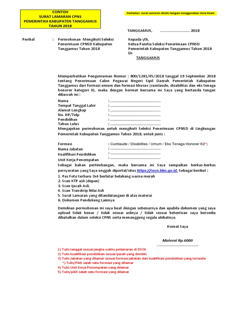 Contoh Surat Lamaran Cpns Formasi Umum 2018 - Kumpulan ...