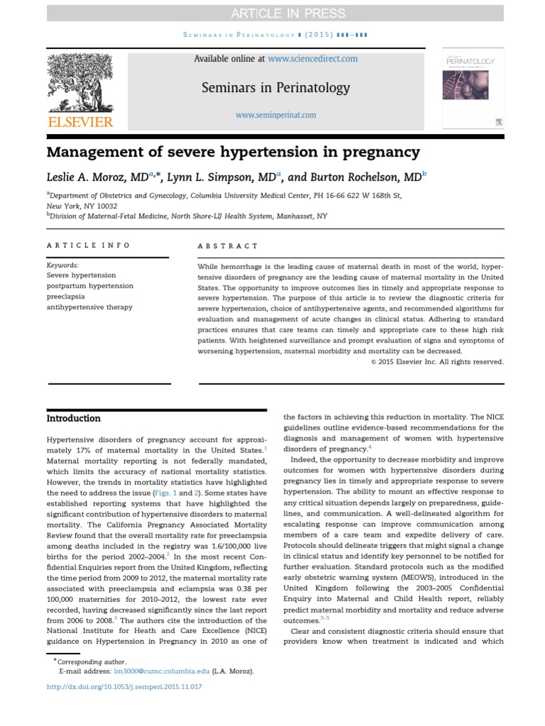 Management of Severe Hypertension in Pregnancy | PDF | Hypertension ...