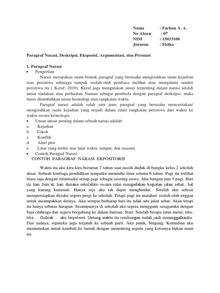Paragraf Narasi Deskriptif Eksposisi Dan Argumentasi