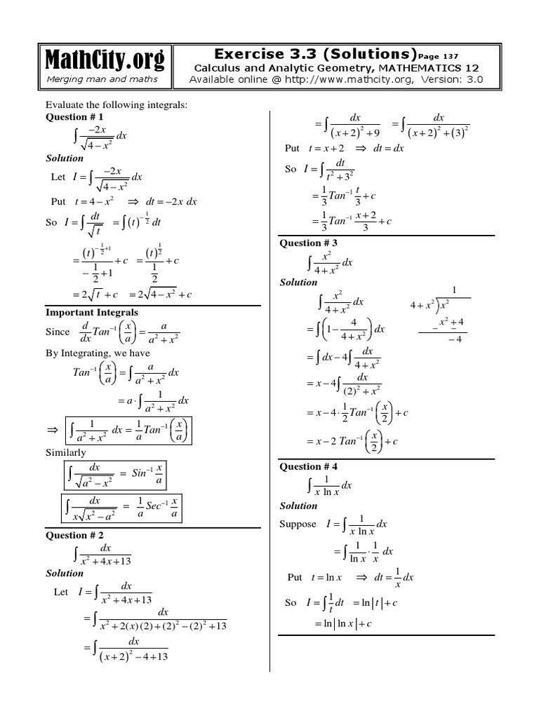 Class 12 Math Exercise 3.3 Solutions | PDF | Calculus | Teaching ...