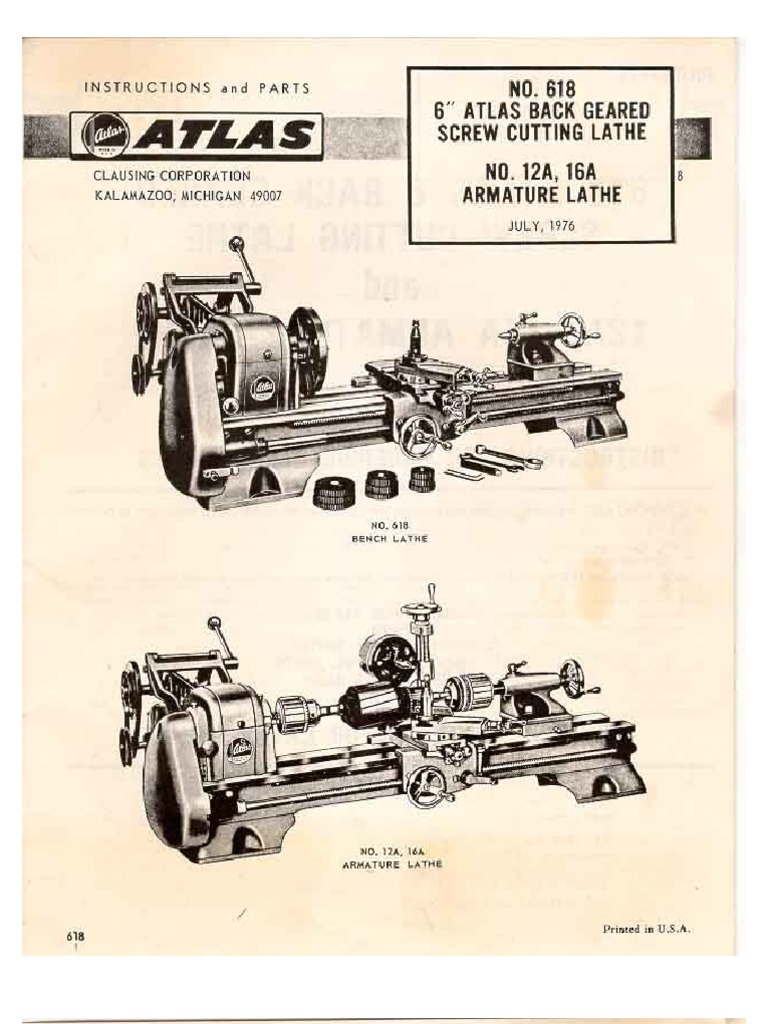 Atlas 618 Lathe Manual | PDF