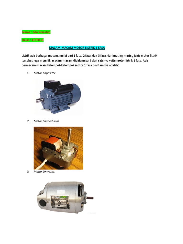 Jenis Motor Listrik 1 Fasa