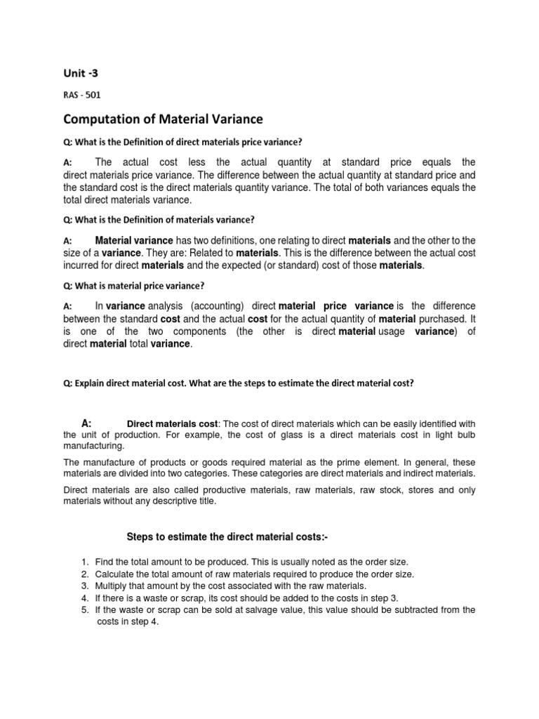 Understanding Direct Material Costs A Detailed Explanation of Material