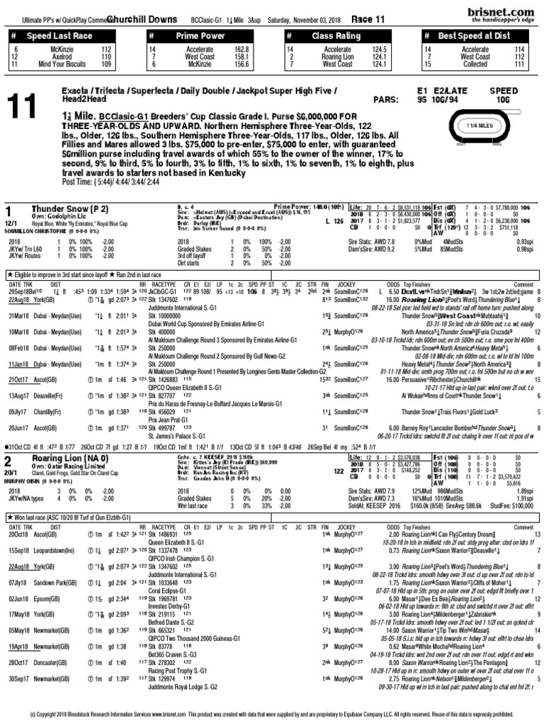 Breeders Cup Classic 18 Past Performances Leisure