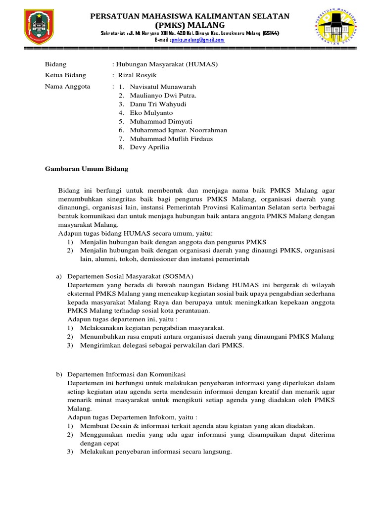 Proker Humas PMKS Malang 2018 | PDF