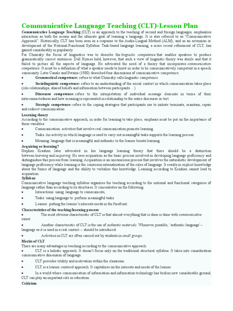 CLT Lesson Plan for Effective Communication | PDF | Linguistics ...