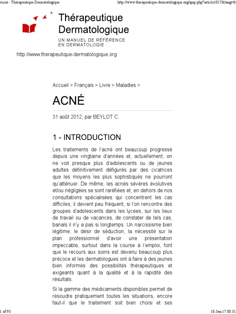Acné - Thérapeutique Dermatologique | PDF | Androgène ...