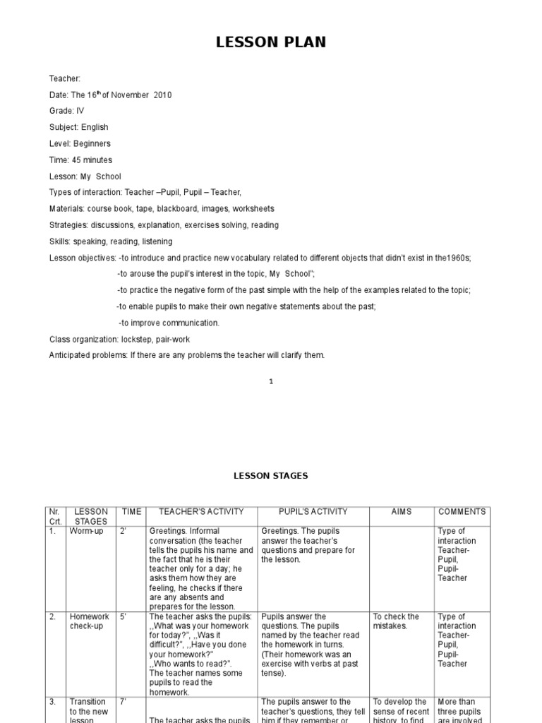Grade 1 Lesson Plan: My School | PDF | Question | Lesson Plan