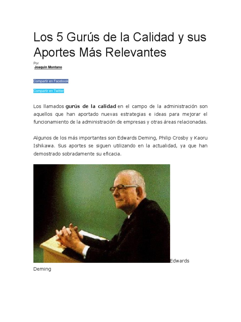Los 5 Gurús de la Calidad y sus Aportes Más Relevantes