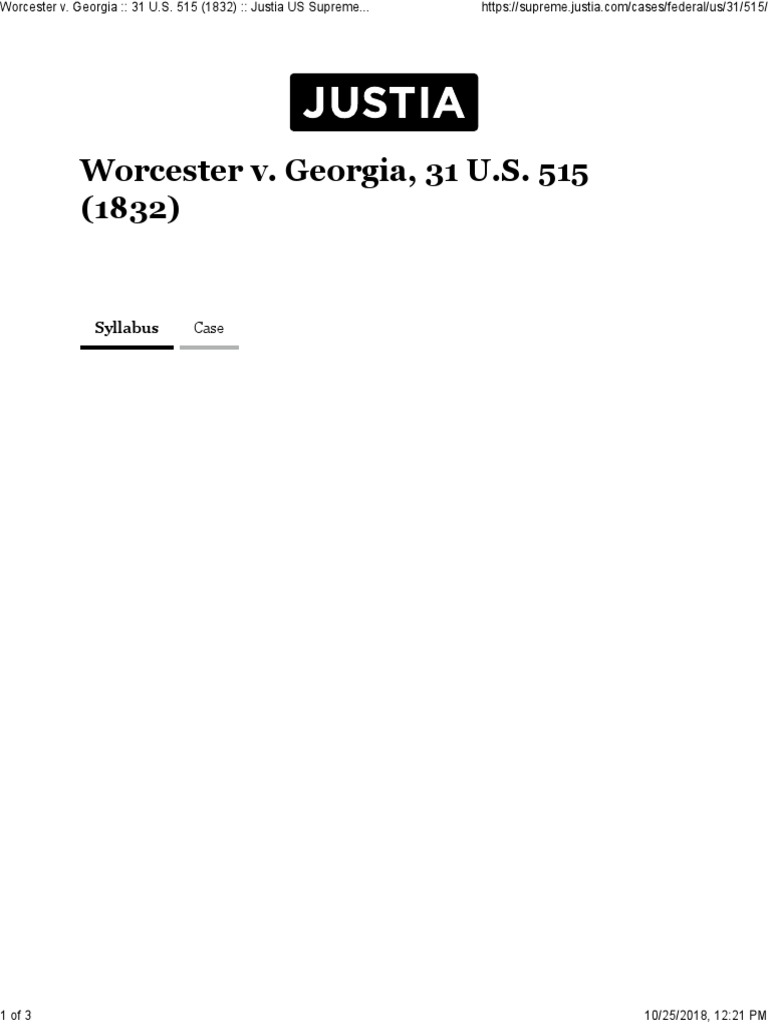 Worcester v. Georgia Case Summary | PDF | Supreme Court Of The United ...