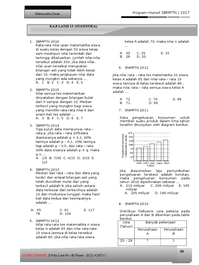 Contoh Soal Matematika Kelas 5 Statistika