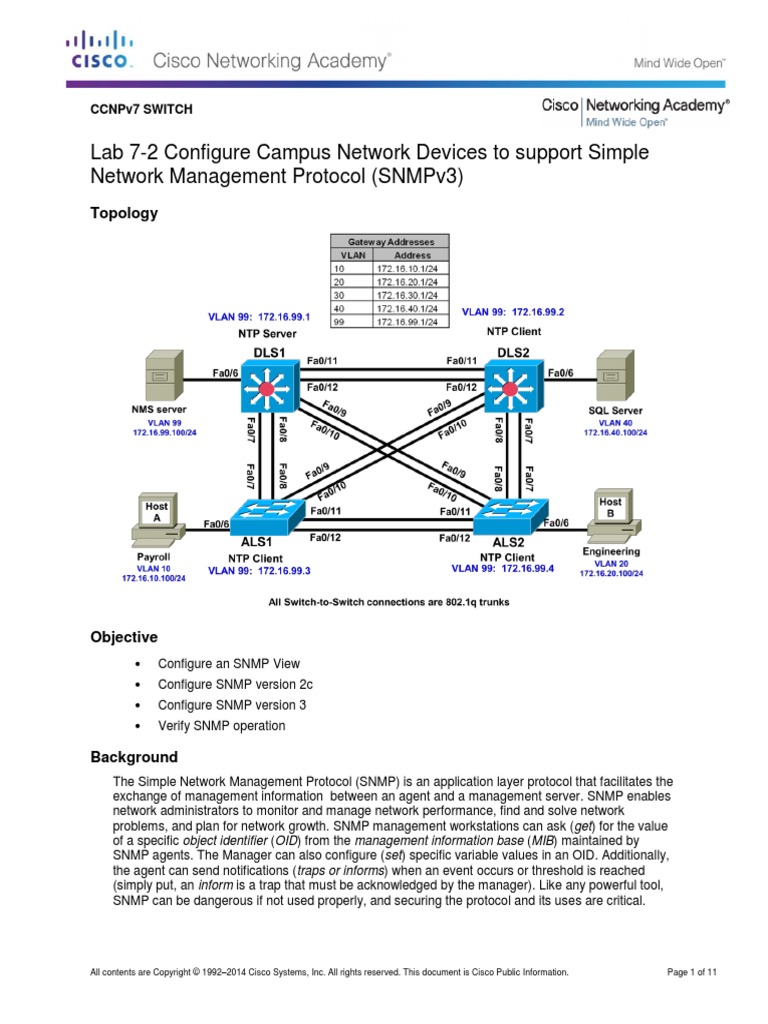 CCNPv7 SWITCH Lab7-2 SNMP STUDENT | PDF | Network Switch | Networking ...