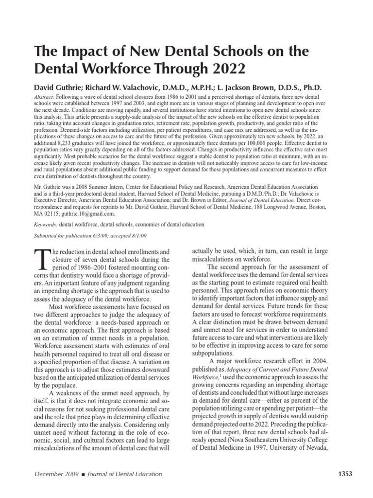 The Impact of New Dental Schools 2022 PDF Dentistry Retirement