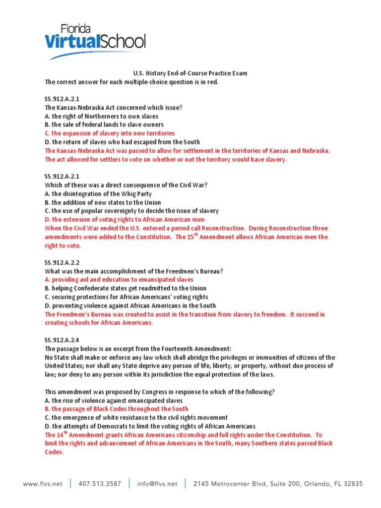 US History EOC Practice Answer Key PDF PDF Freedman Internment Of Japanese Americans