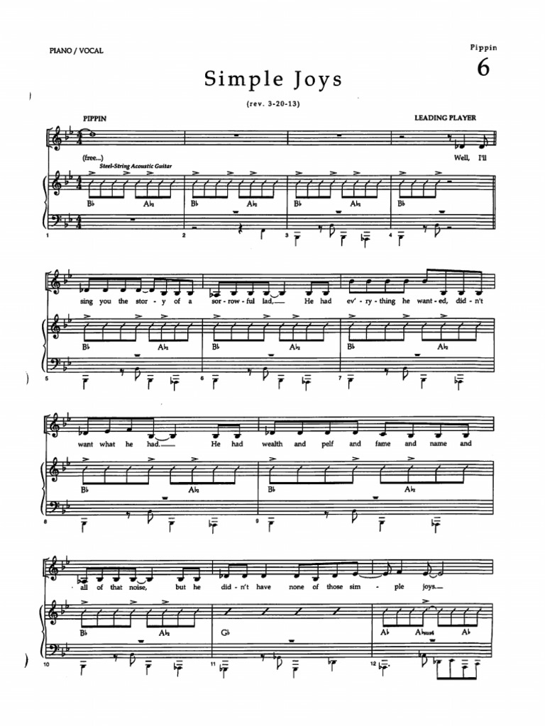 Simple Joys Pippin Sheetmusic Key of B Flat PDF