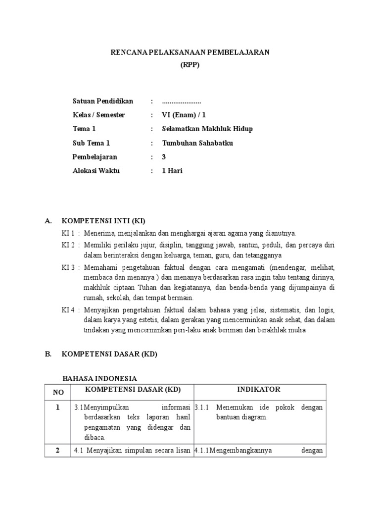 Rpp K13 Kelas 6 Tema 1 Subtema 1 Pembelajaran 3