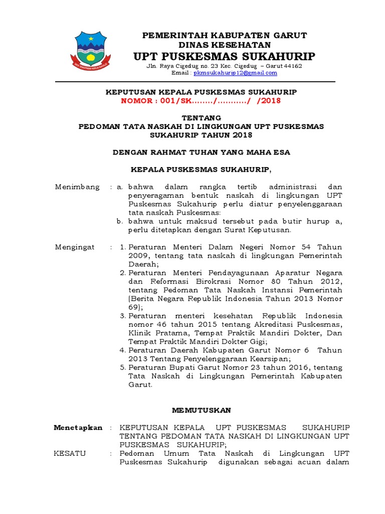 Pedoman Tata Naskah Puskesmas Sukahurip | PDF