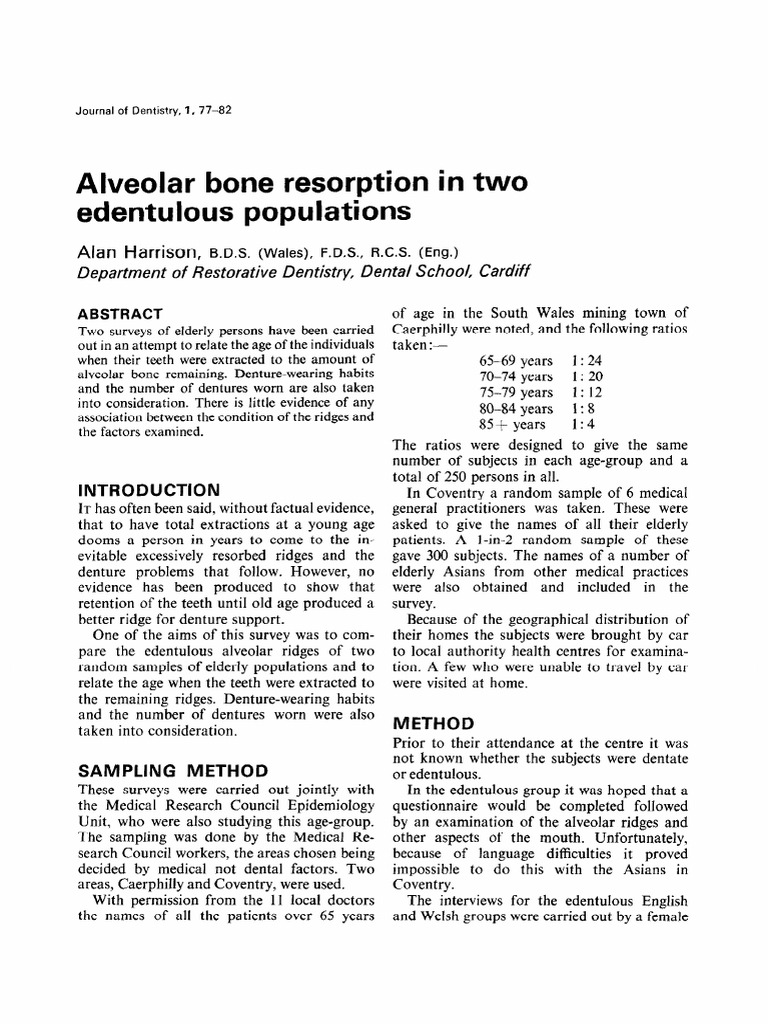 Alveolar Bone Resorption PDF Dentures Mouth