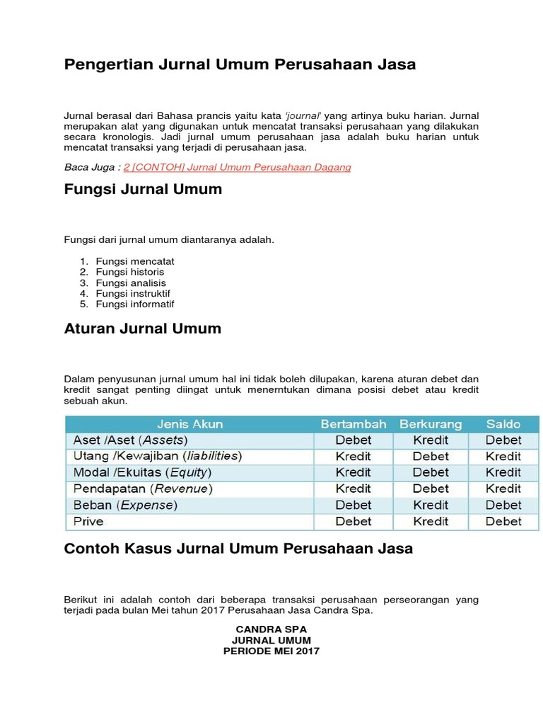 Pengertian Jurnal Umum Perusahaan Jasa