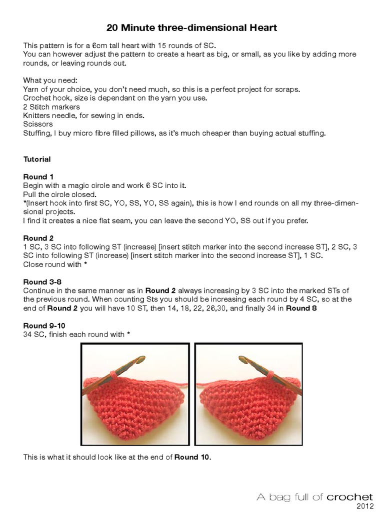 20 Minute Three-Dimensional Heart | Download Free PDF | Sewing | Yarn