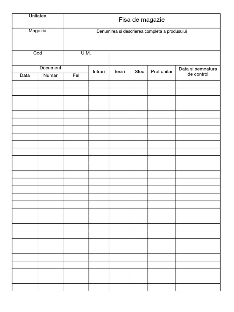 Model Fisa De Magazie In Word