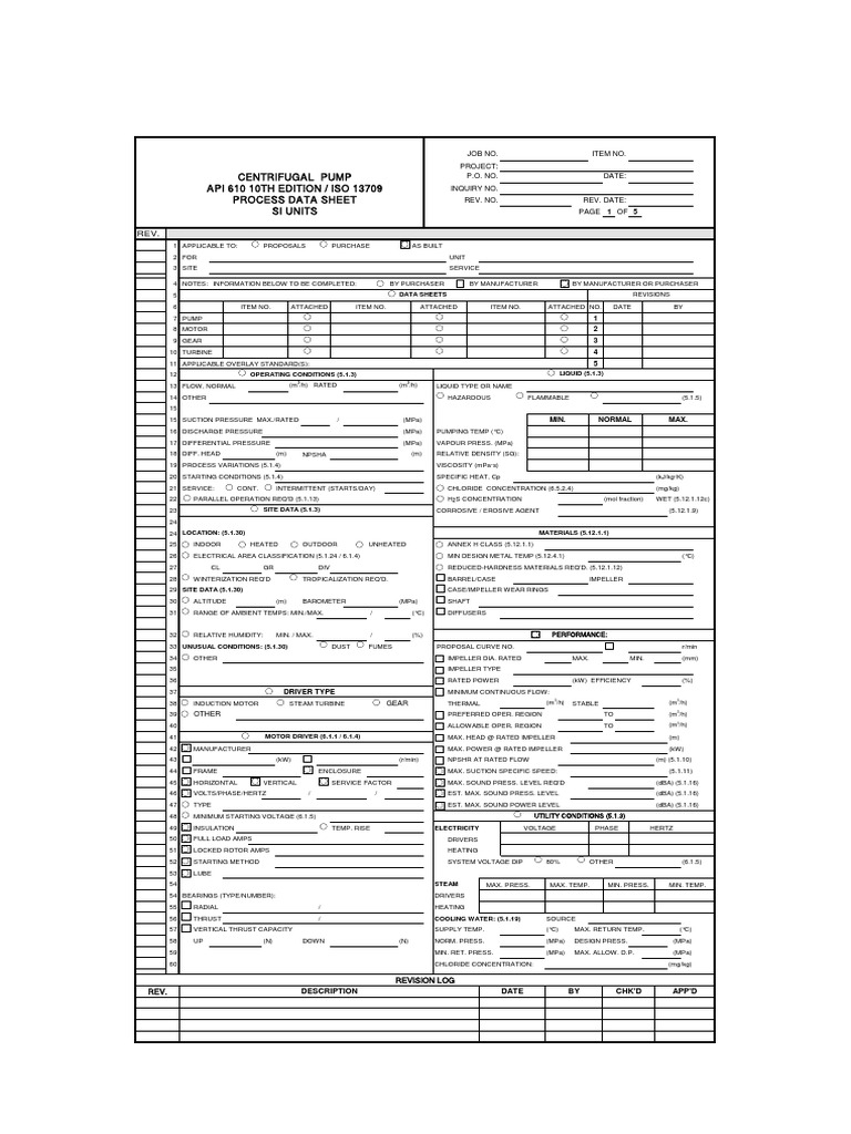API 610 10th Edition Data Sheet | PDF | Pump | Manufactured Goods