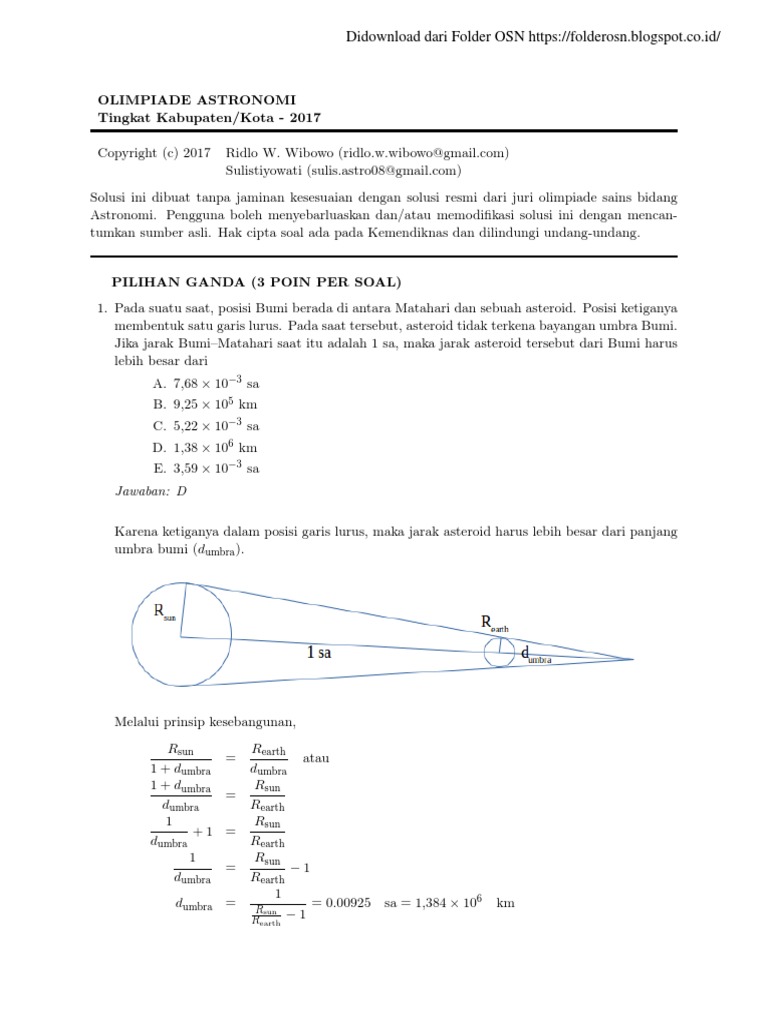 Solusi Osk Astronomi 2017 Folder Osn Pdf